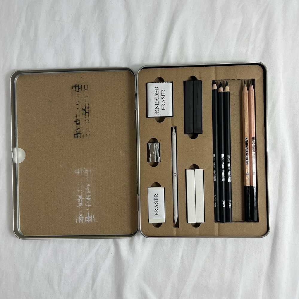 Handmade Modern Drawing Kit to practice hatching, blending, Open Box.